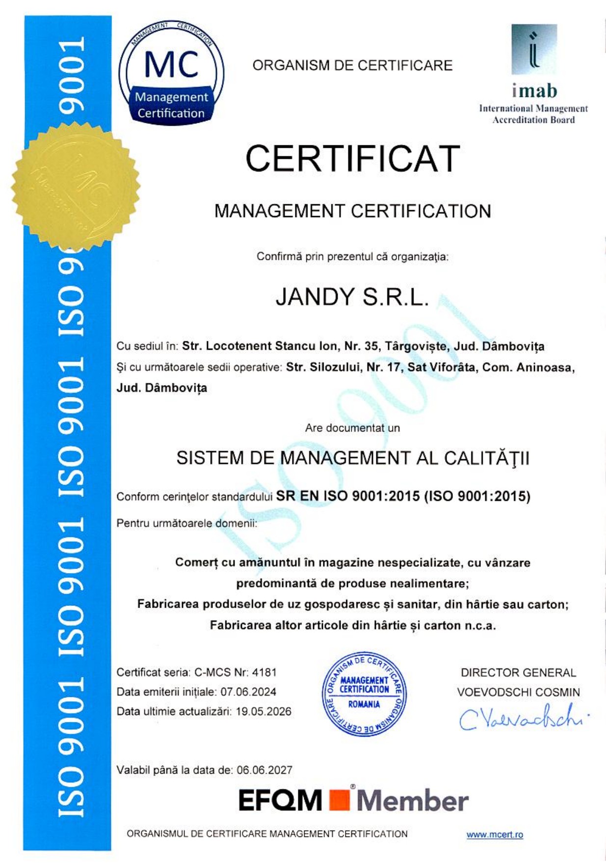 Certificare ISO 9001 Jandy